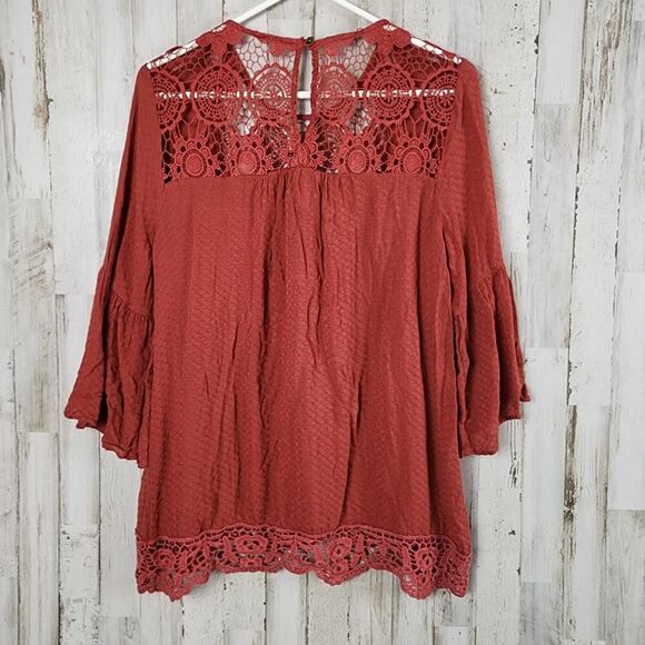 Knox Rose Lace Bell Sleeve Tunic Top Rustic Size Medium - Picture 2 of 9